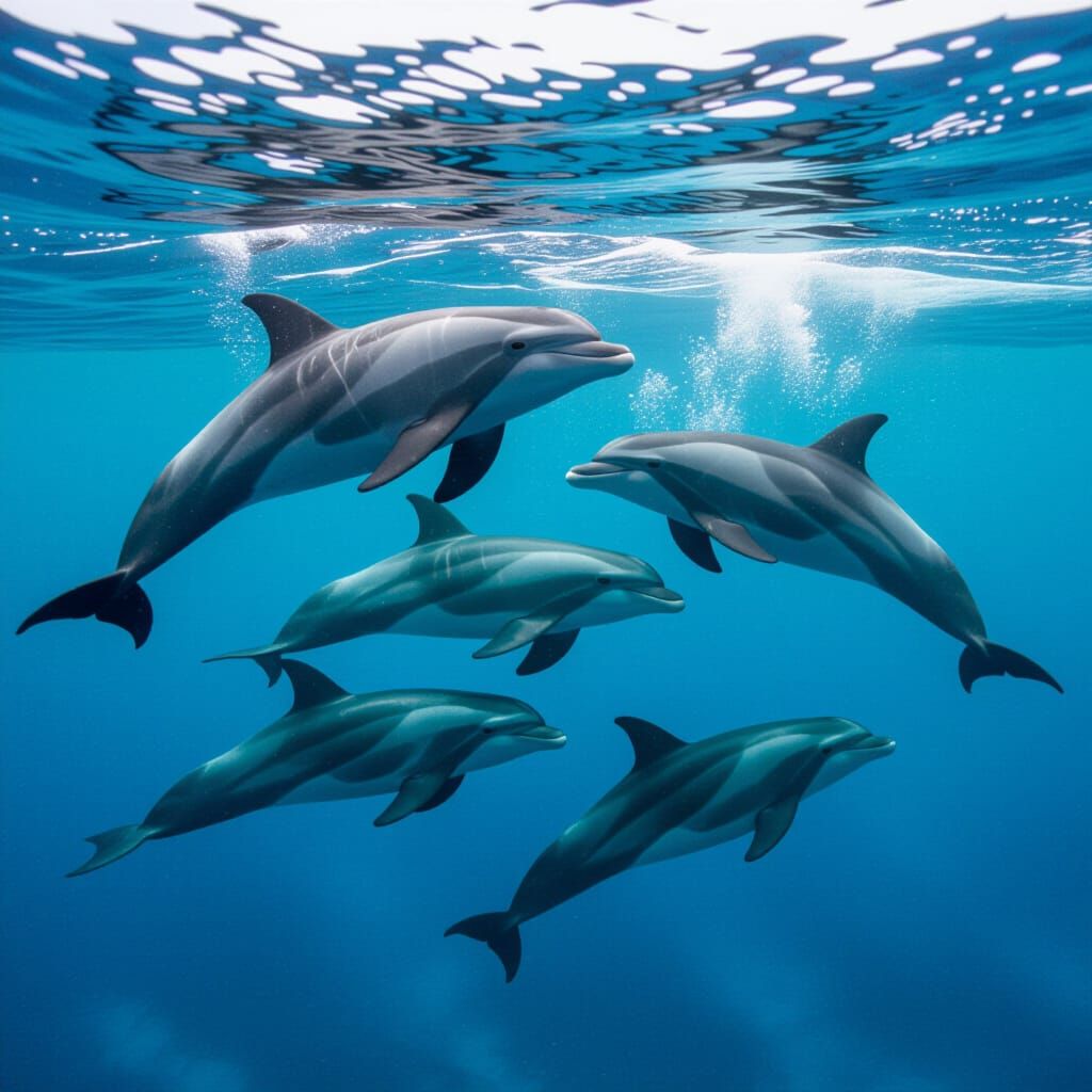 Dolphins Leap Joyfully Through Blue Water