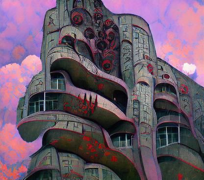 A gigantic building, very strange, with several floors and h...