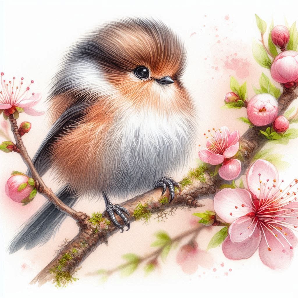 Cute Bird on the Cherry Tree  by @Piktor