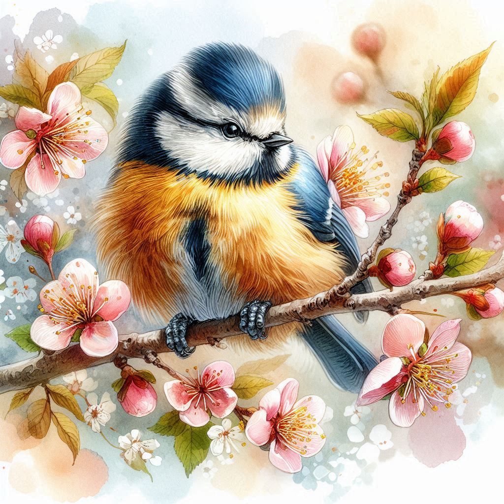 Cute Bird on the Cherry Tree