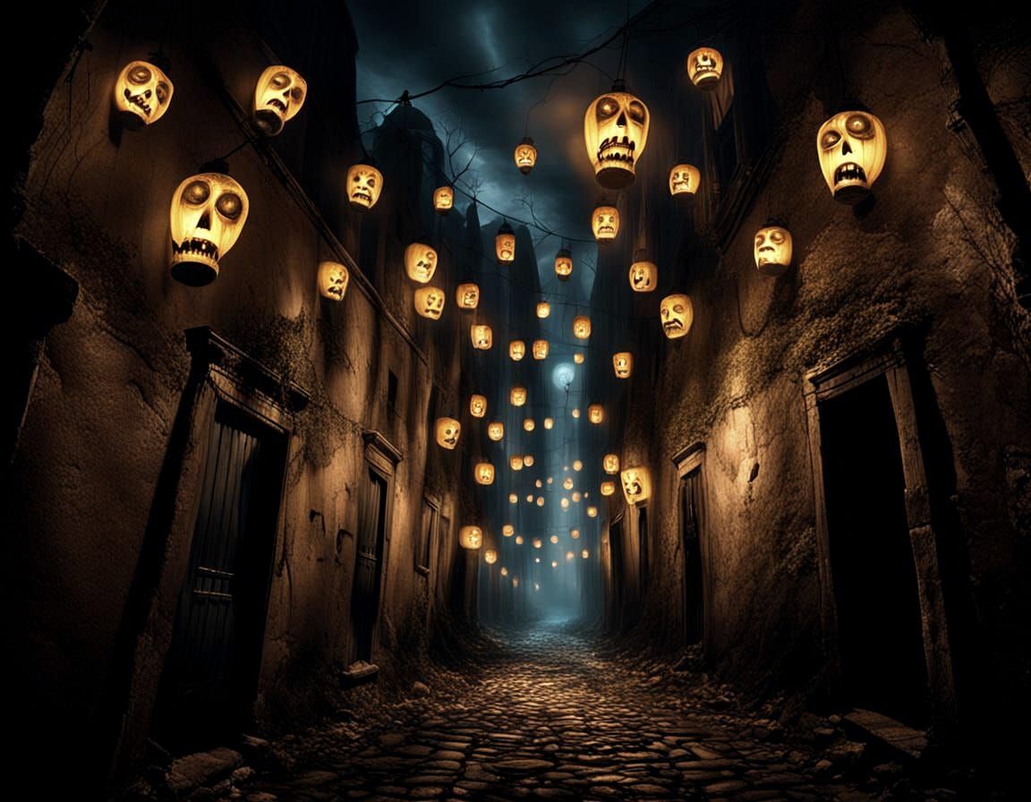 Street of spooky lanterns