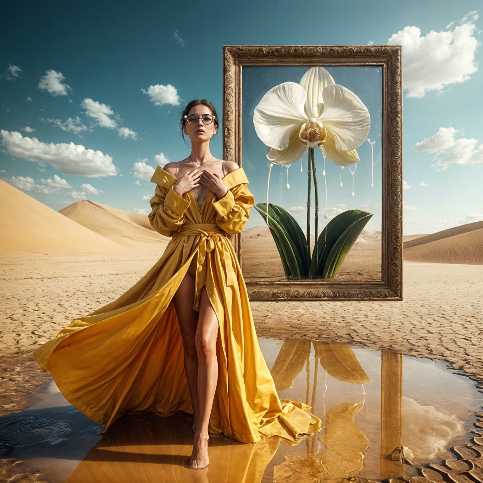 Woman in raincoat and orchid