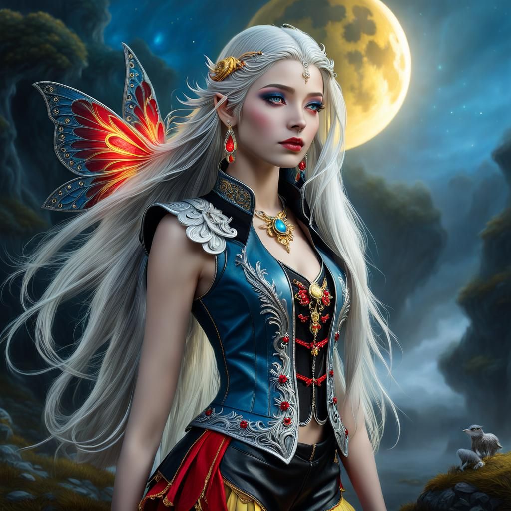 Dark fantasy portrait. Full shot. Petite teen fairy girl wit...