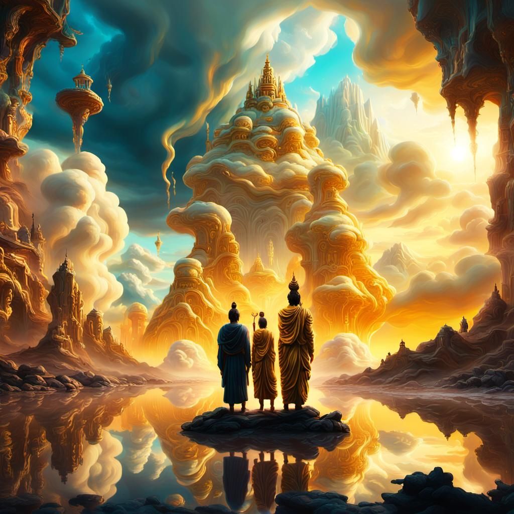 Surreal Bodhisattva in Melting Landscape, Digital Matte Pain...