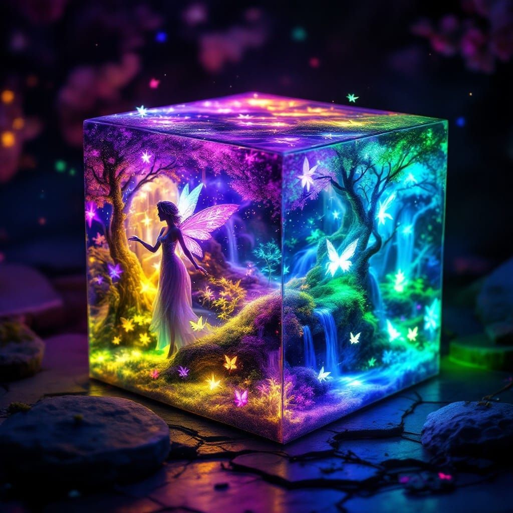 Glowing Hyper-Dimensional Fairy Cubes in Vibrant Magical Fan...