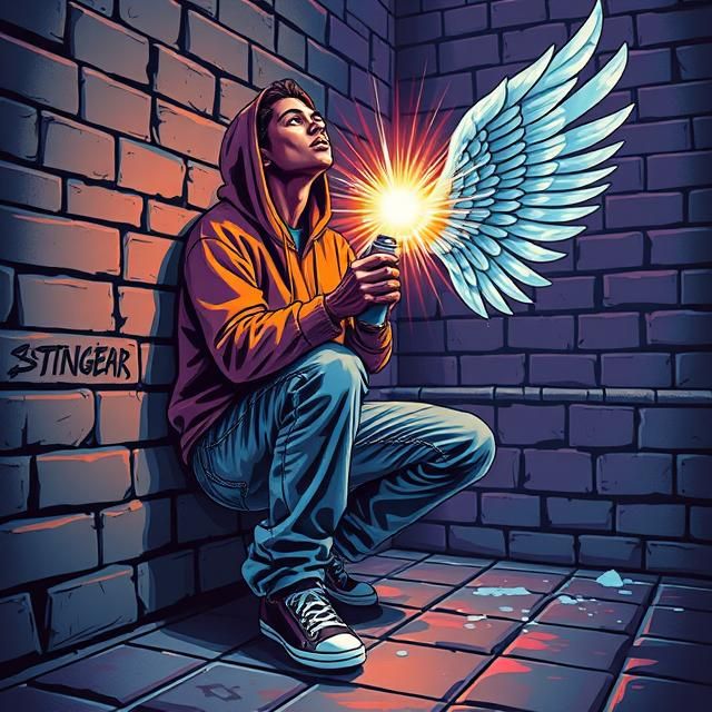 STREET ARTIST TOUCHED BY AN ANGEL, DIGITAL PAINTING. THIS IM...