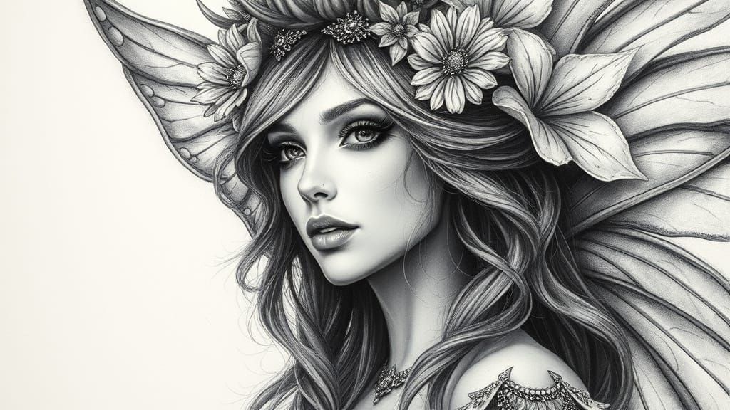 Lilien Fairy Queen Charcoal Drawing