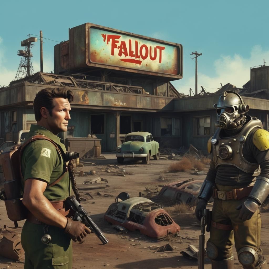 Retro Technicolor 60's style Fallout sitcom. Post-apocalypti...