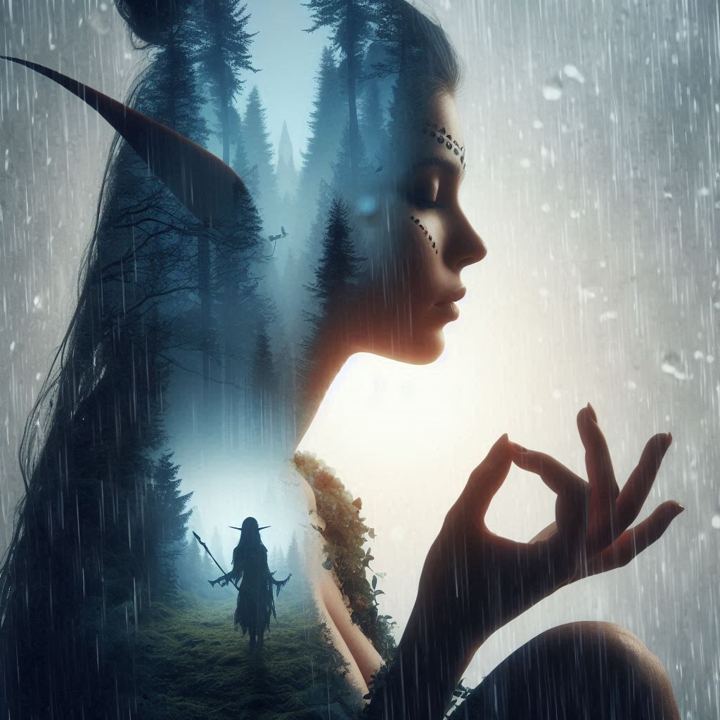 double exposure beautiful fantasy DALL-E 3 portrait landscape..