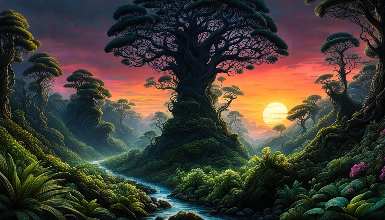 Hyperrealistic Campsite at Sunset: Intricate Conceptual Art