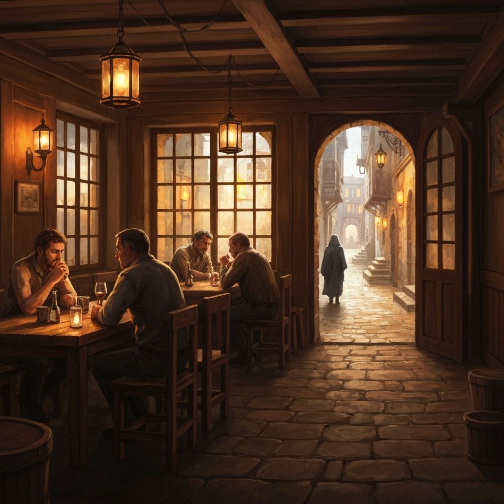 A cozy, dimly lit tavern interior  by @Selenia Darkangel