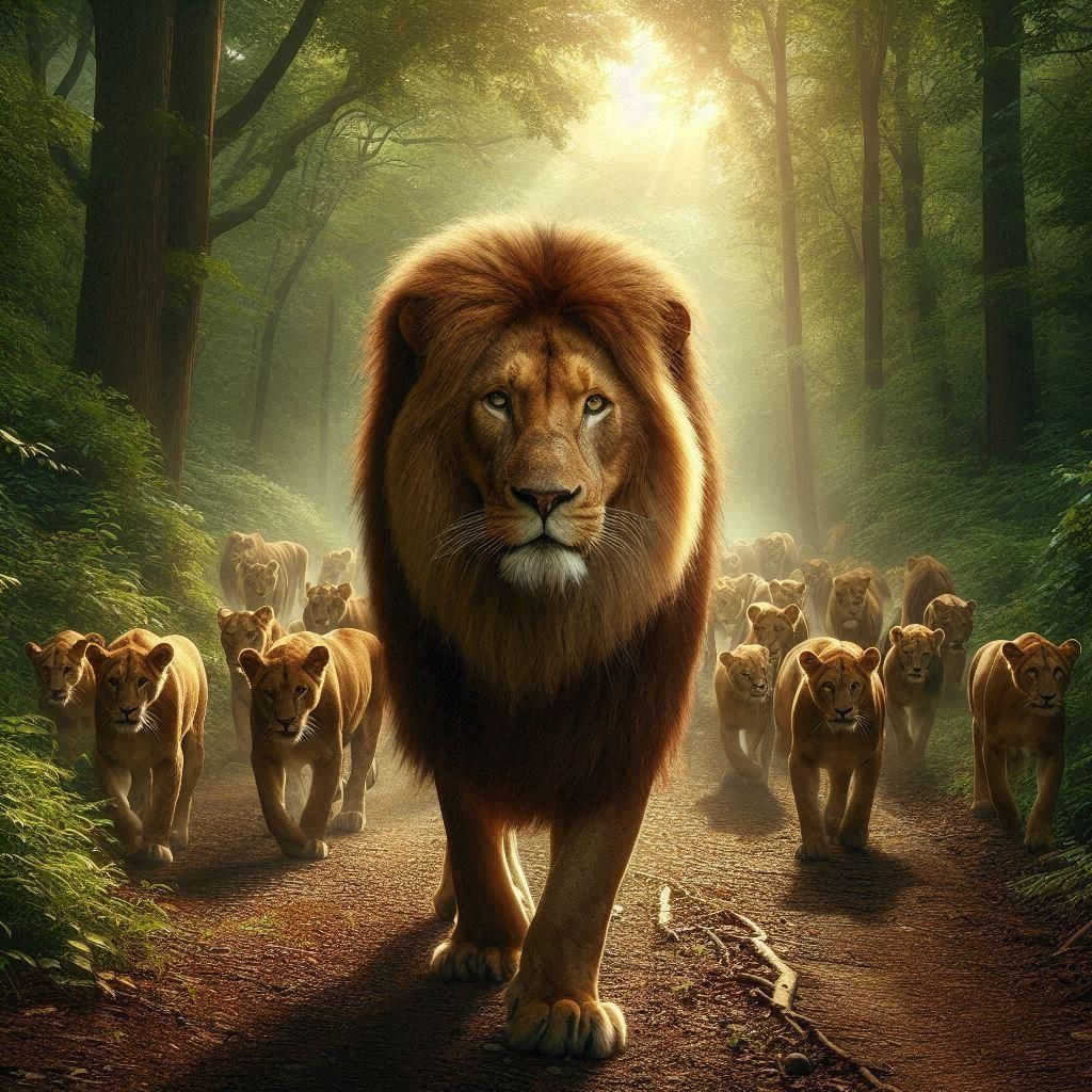 A king leading it’s family