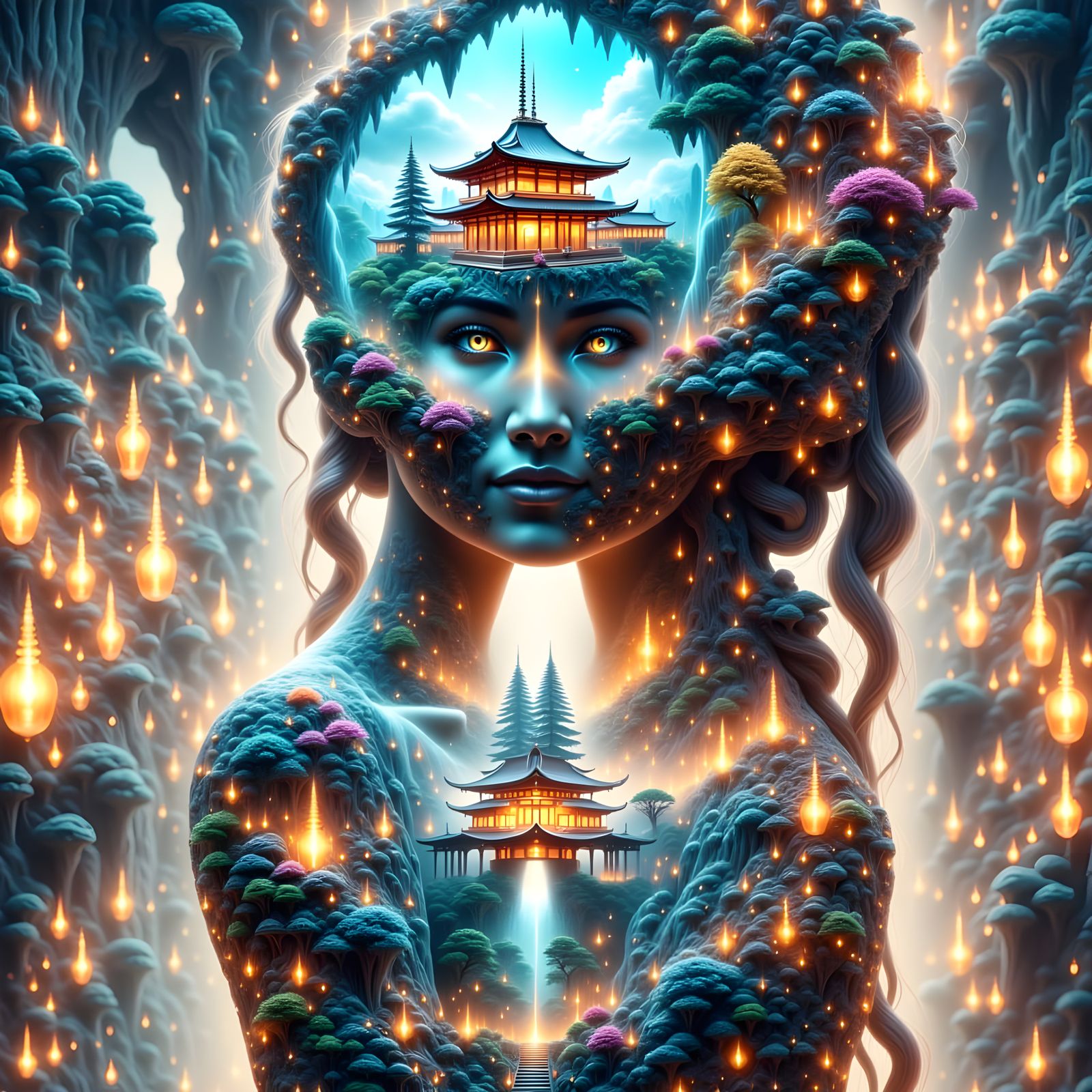 Surreal Masterpiece of a Woman with a Japanese Temple Scene ...