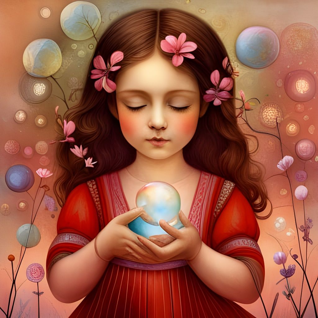 cute toddler girl playing with floating soap bubbles in a blooming garden, by Susan Seddon Boulet and ...  by @Tina auf der Blumenwiese