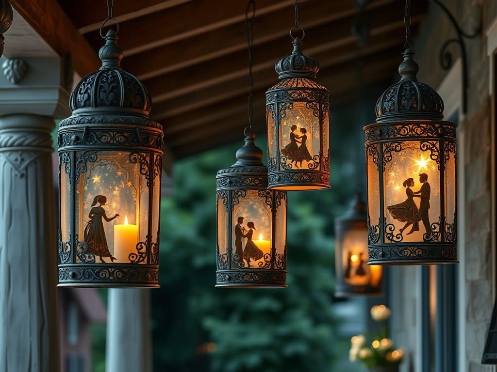 Ornate Lanterns Illustrate Star-Crossed Lovers Dancing