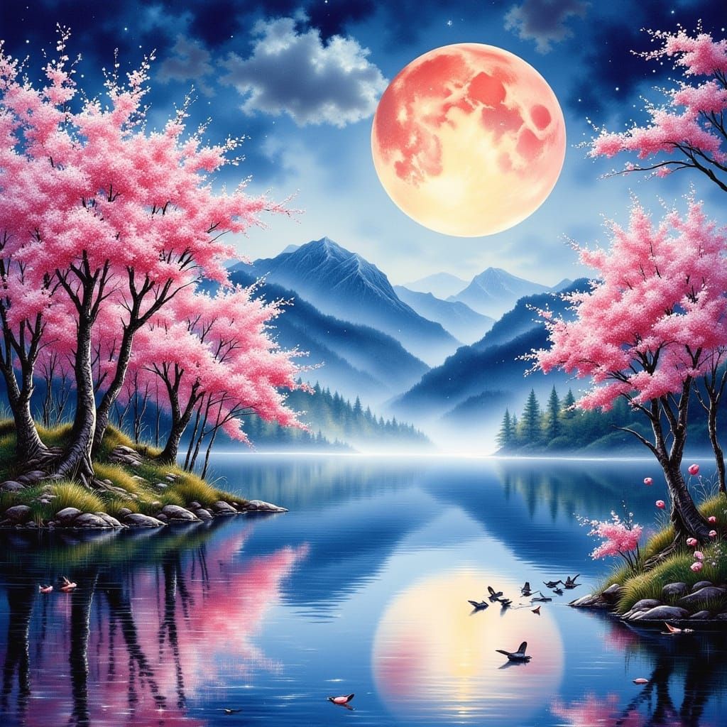 Cherry blossoms and the moon   by @Lavender Days