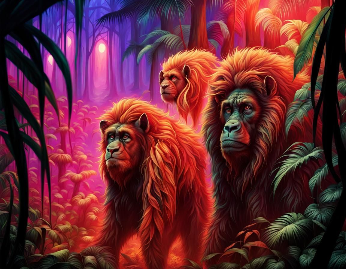 Bright colours of a long lost jungle and inhabitants. 