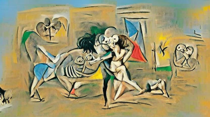 Violence is everywhere in Picasso's art now. A kiss is a gro...