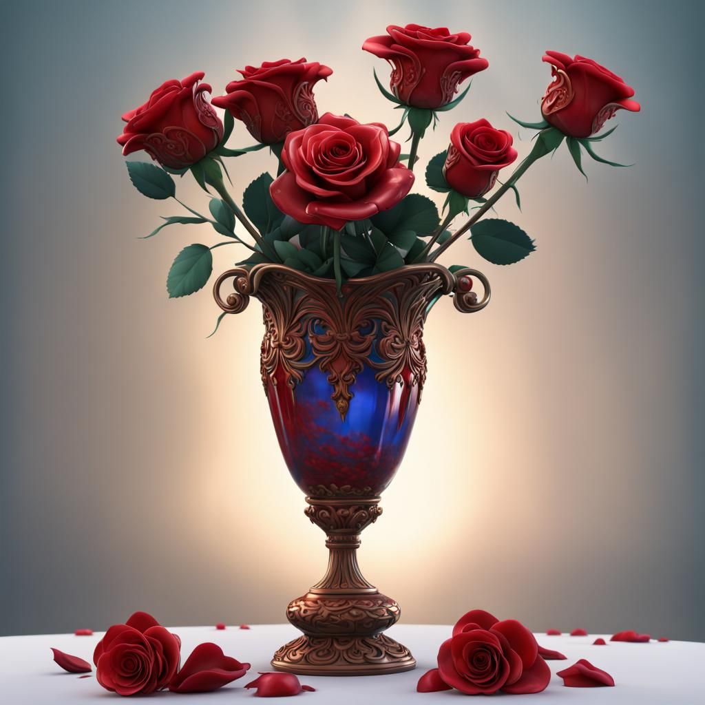 red roses in a vase made of colored Venetian glass, fantasy ...