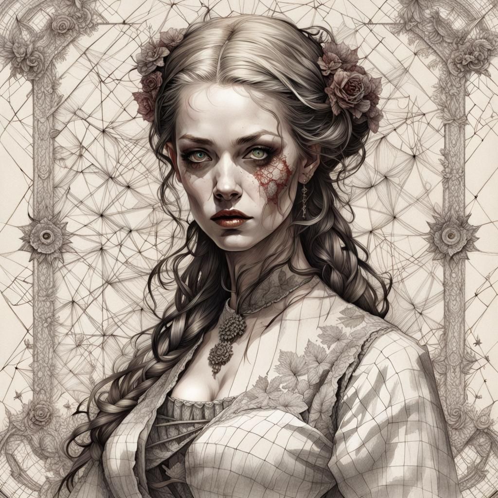 Rebekah : Gingham lace : Simplistic LINE ART by James Christ...