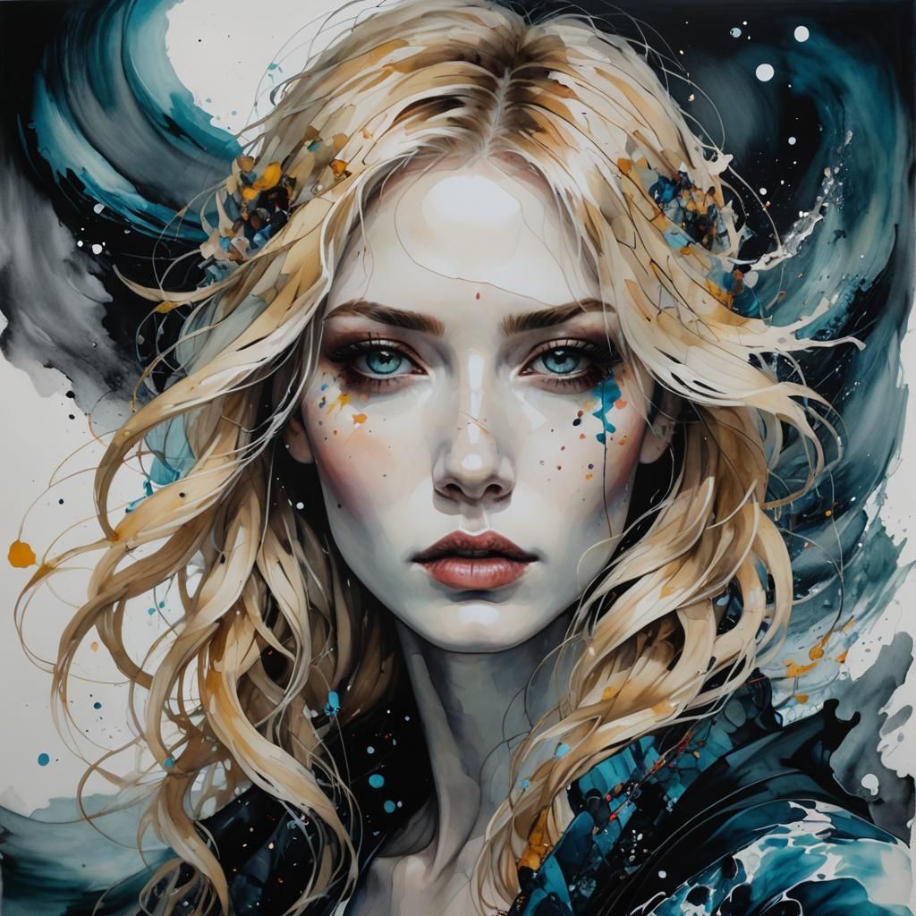 Painting in the style of Minjae Lee: Portrait of a blonde gi...