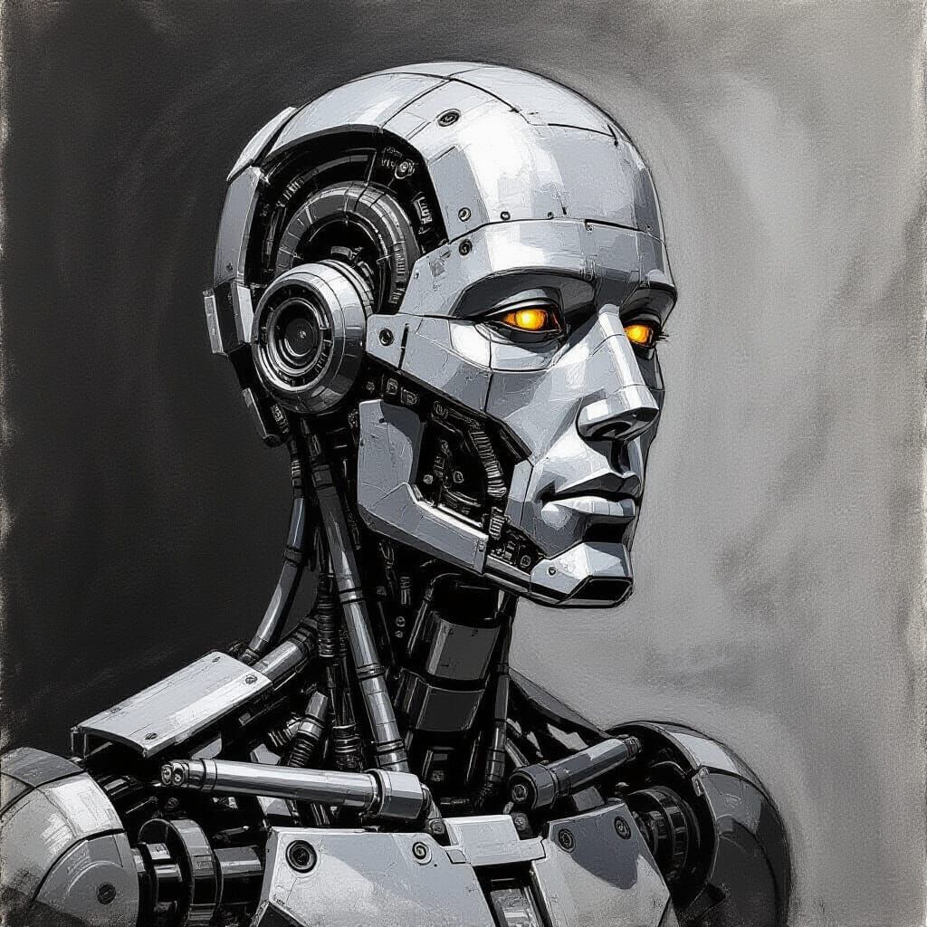 Android in Dramatic Charcoal Drawing Style