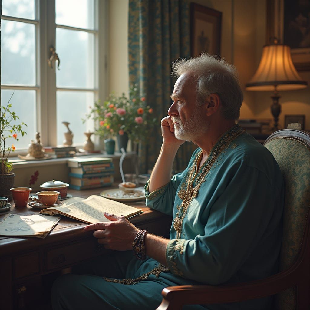 Man in Kimono on Throne with Disney Castle