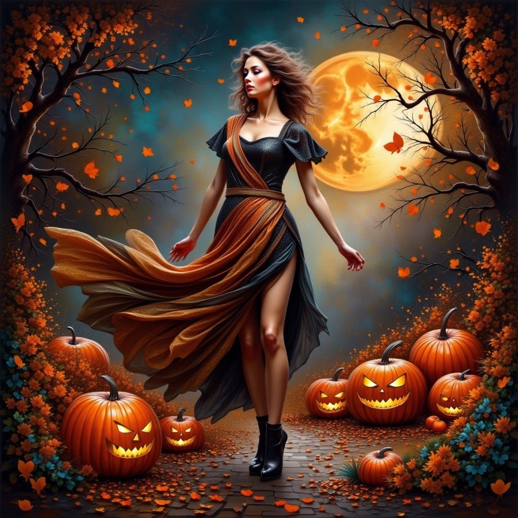 <lora:Shimmer and Glitter:1.0> Halloween Scene in the style of shimmer and Glitter