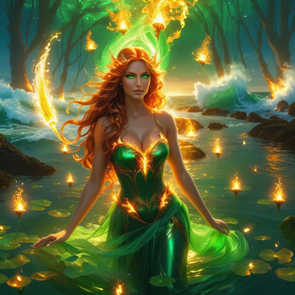 Elemental Fairy Woman Practicing Fire Magic