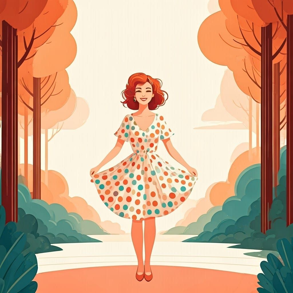 Woman Twirling in Dreamy Watercolour Landscape