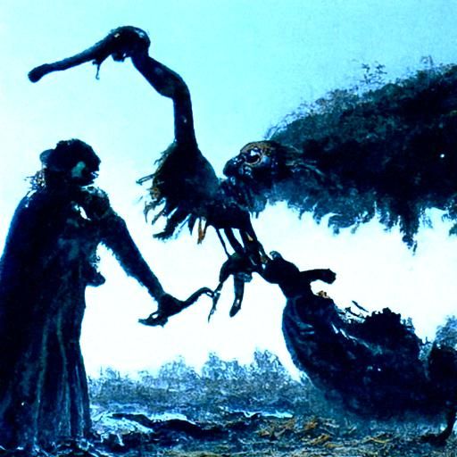 bird carries woman in its claws