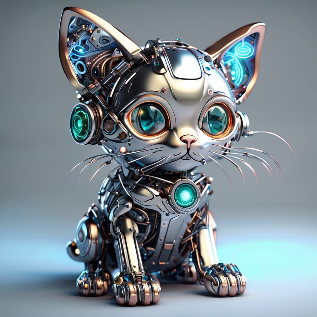 Cute Cyborg kitten - AI Generated Artwork - NightCafe Creator