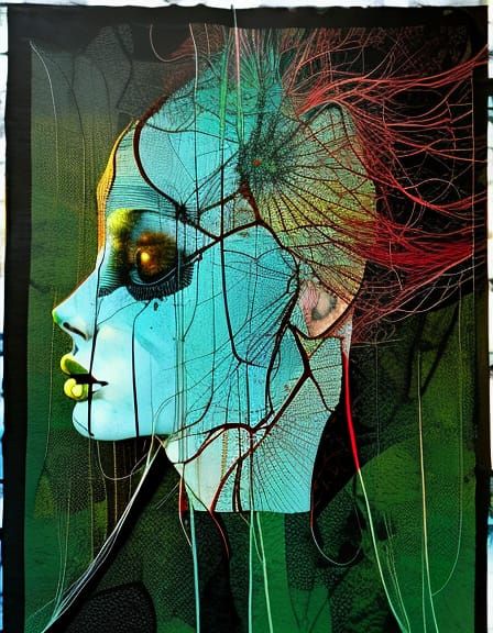 Abstract Woman Portrait in Textile Art Style