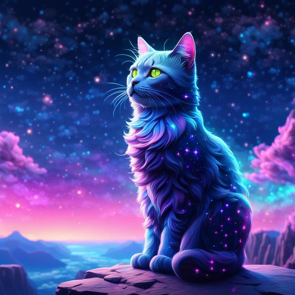 Anime Galaxy Cat on Cliff Edge