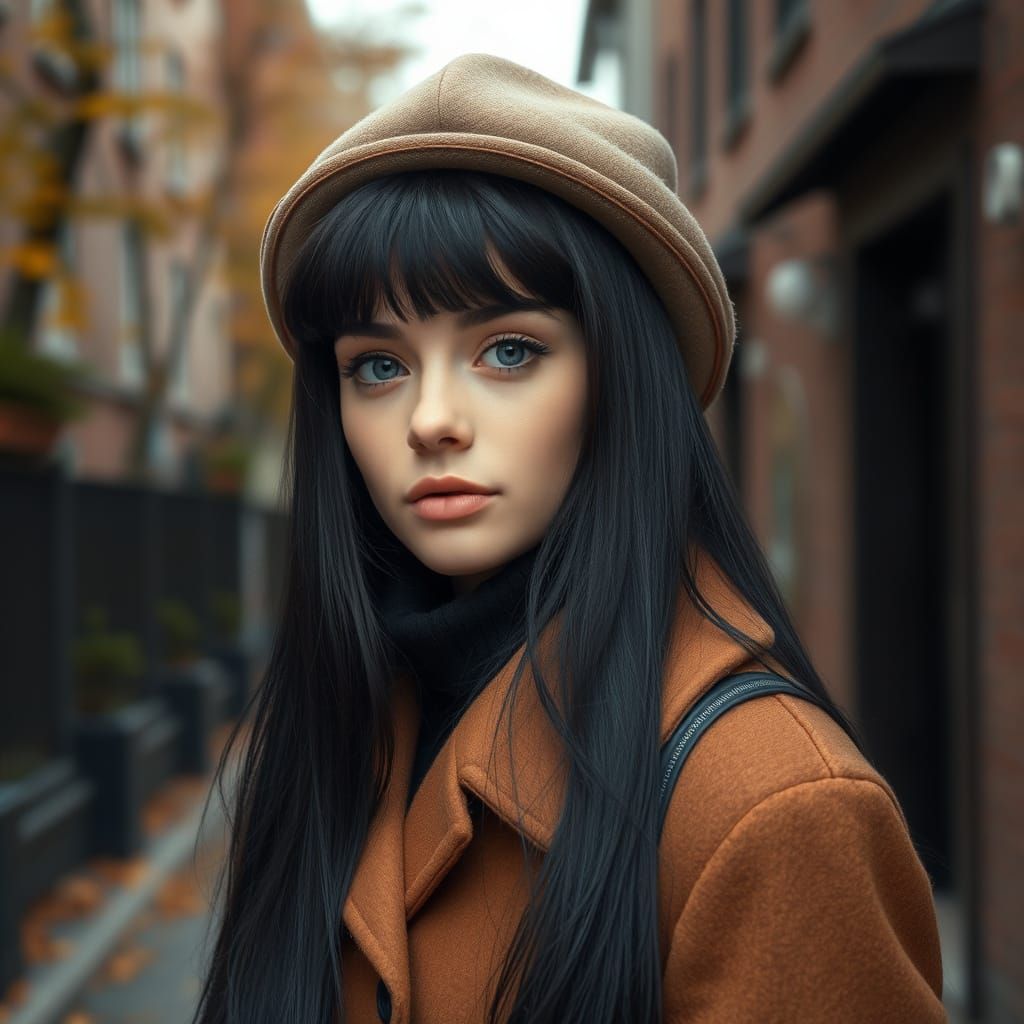 Elegant Brunette in Autumn Alley