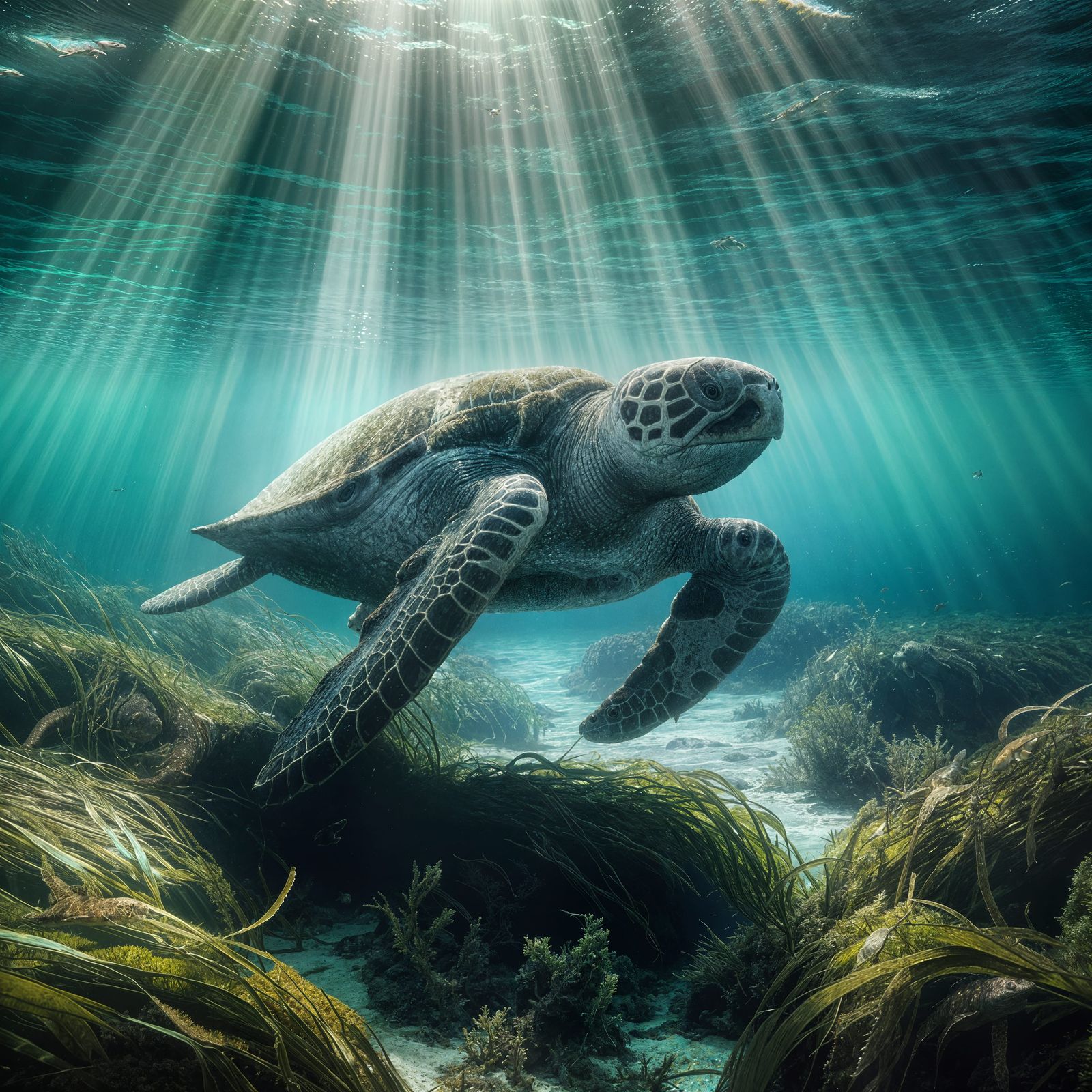 Beautiful Loggerhead drifting over seaweed bads.   by @Soldier11B2B