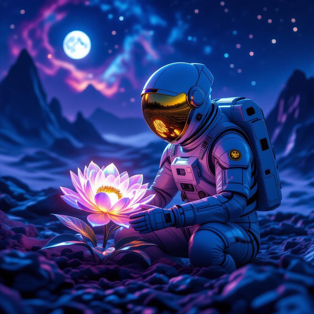 An astronaut and a flower  by @Sheena is