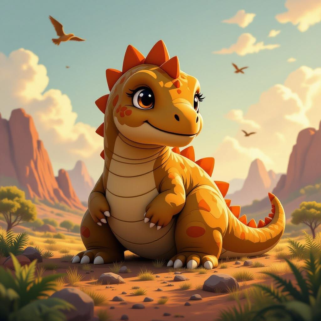Adorable Giant Dinosaur in Prehistoric Landscape