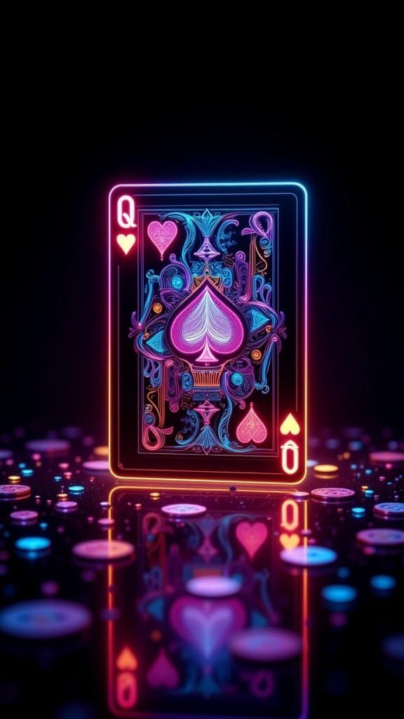 Mystical Queen of Hearts in Neon Rainbow Colors