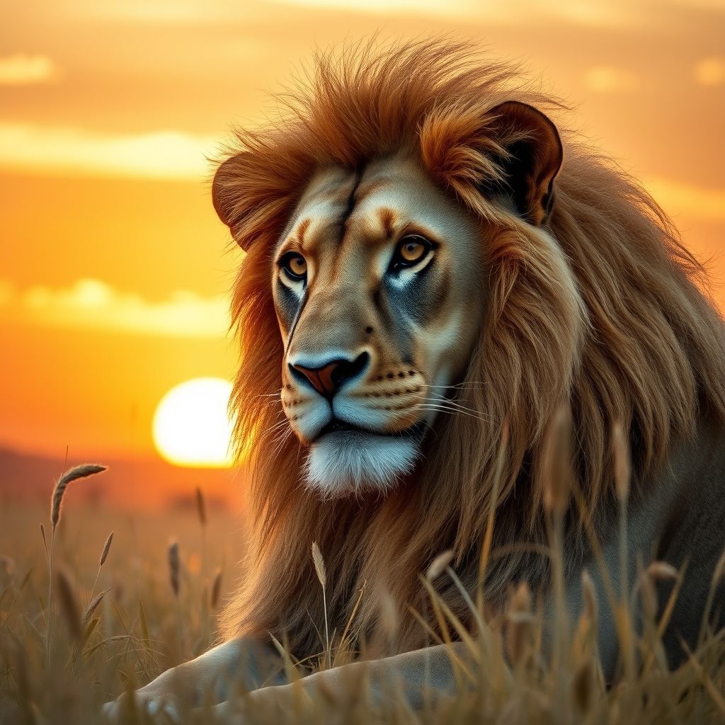 A close-up portrait of a lion's face.