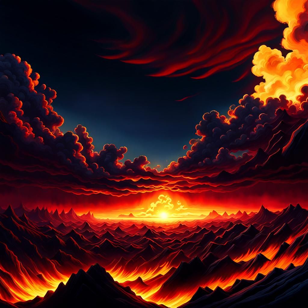 A wild, bright yellow flame burnt in the centre of the sky. ...