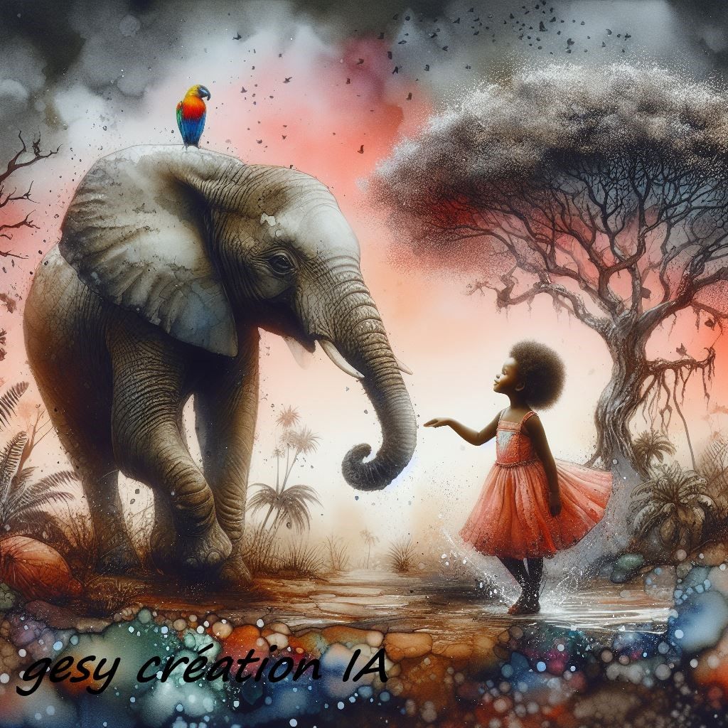 Petite fille et son éléphant