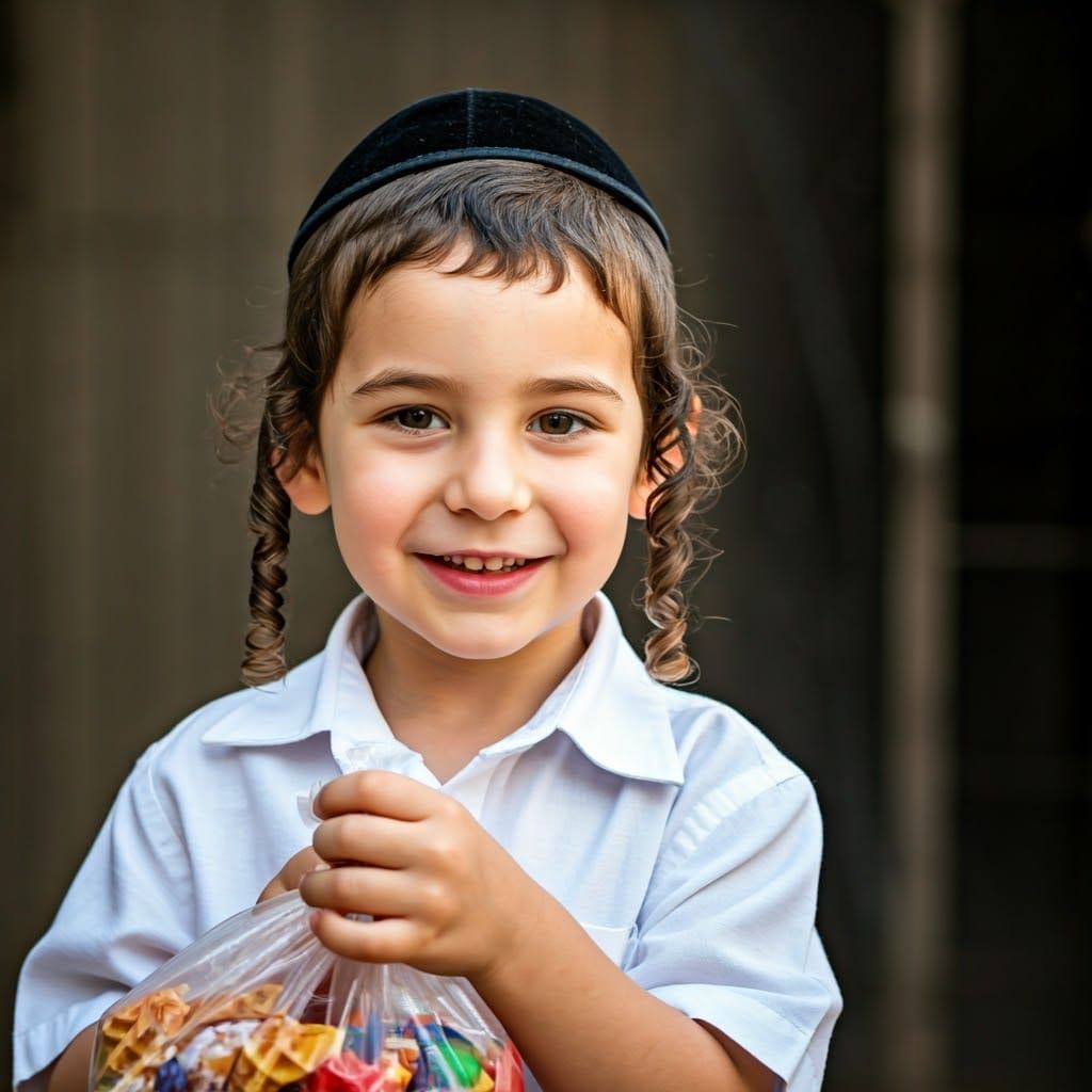 Joyful Boy with Shabbat Treats: A Digital Painting