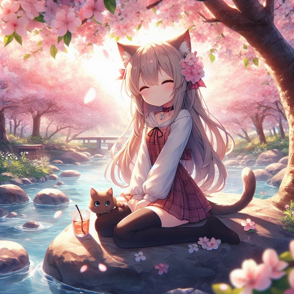 Cat girl enjoys the river by artist DOOFY