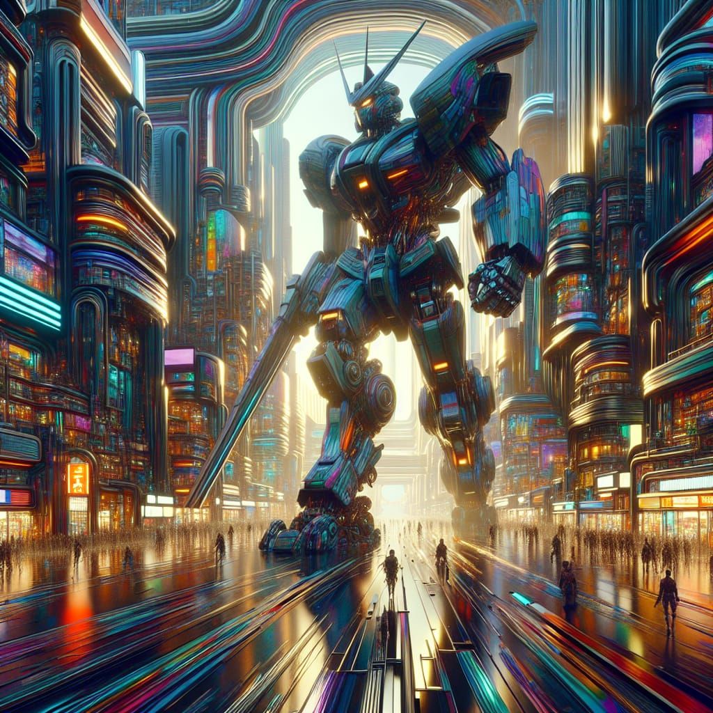 Akira-inspired mecha robot under glistening lights of neo-Tokyo ...