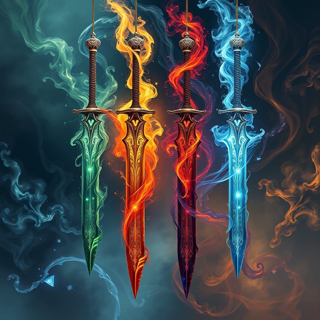 Elemental Swords, Earth, wind, fire, water:  by @Derrell Mcclure