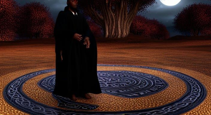 Black-american wizard, dark skin, flowing robes, casting spe...