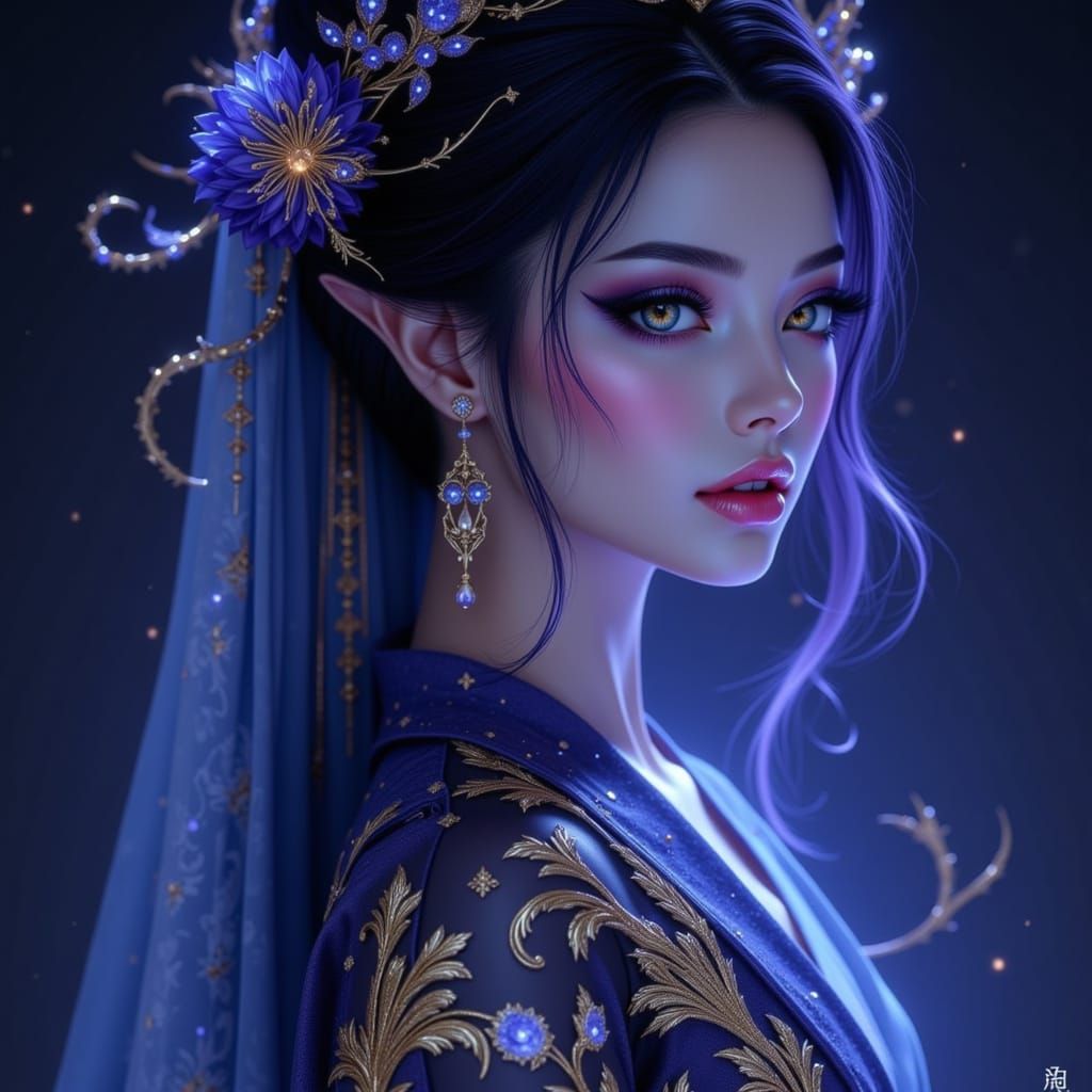 <lora:True Metallics:1.0> Surreal, realistic metallics and pearlescent illustration in traditional Chinese style ((medium ground) ) on (dark...