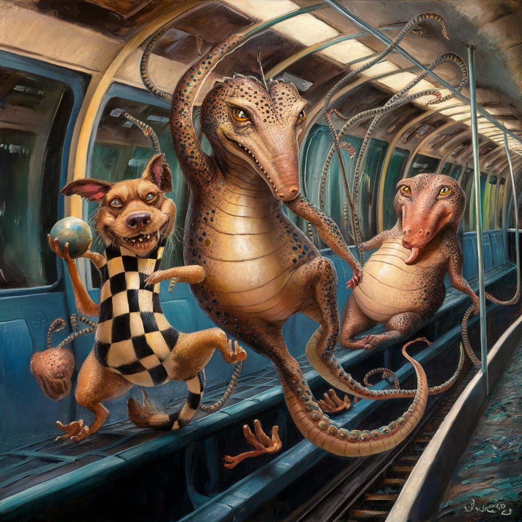 A mesmerizing and enchanting artwork of three fantastical cr...