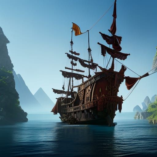 enchanted river pirate ship - AI Generated Artwork - NightCafe Creator